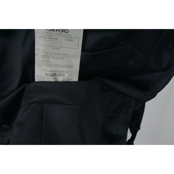 Tom Ford Navy Blue Black Grossgrain Mohair Blend Tuxedo Vest Gilet Sz 48R - Picture 5 of 7